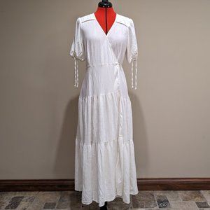Christy Dawn Augusta Short Sleeve White Maxi Wrap Dress Women's Size Large NWT